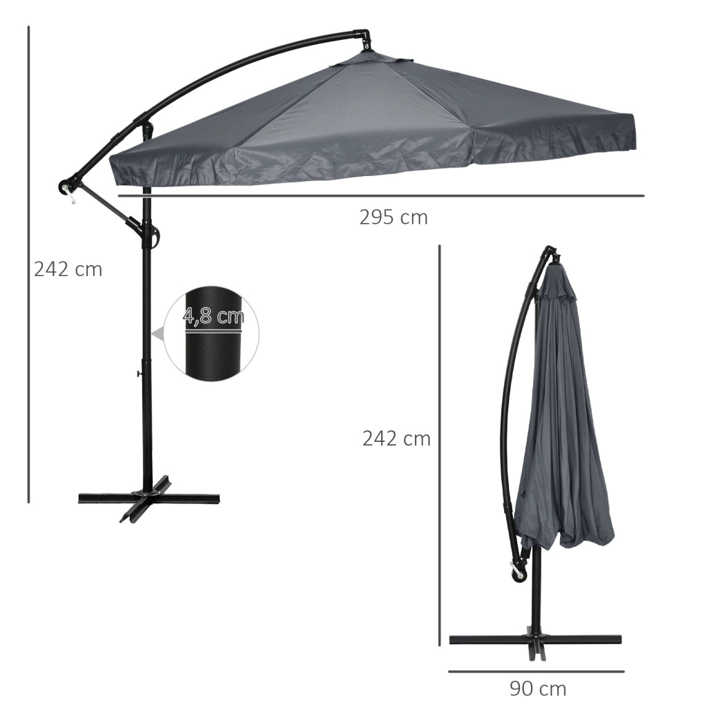 Ombrellone da Giardino 3m Girevole ¨C zephmum ¨C Acciaio Inox Polyester Grigio Scuro Nero