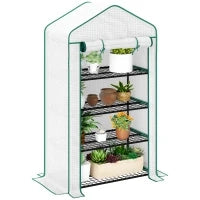 Serra da Giardino o Balcone con 4 Ripiani, Acciaio Zincato, Telone Rimovibile PE ad Alta Densità, 90x49x160cm, Bianco