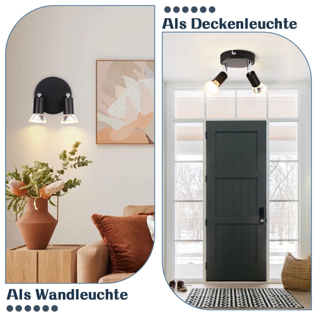 ZMH Faretto da soffitto neri 2 luci GU10 moderni rotondi orientabili 350° per camera letto soggiorno senza lampadina