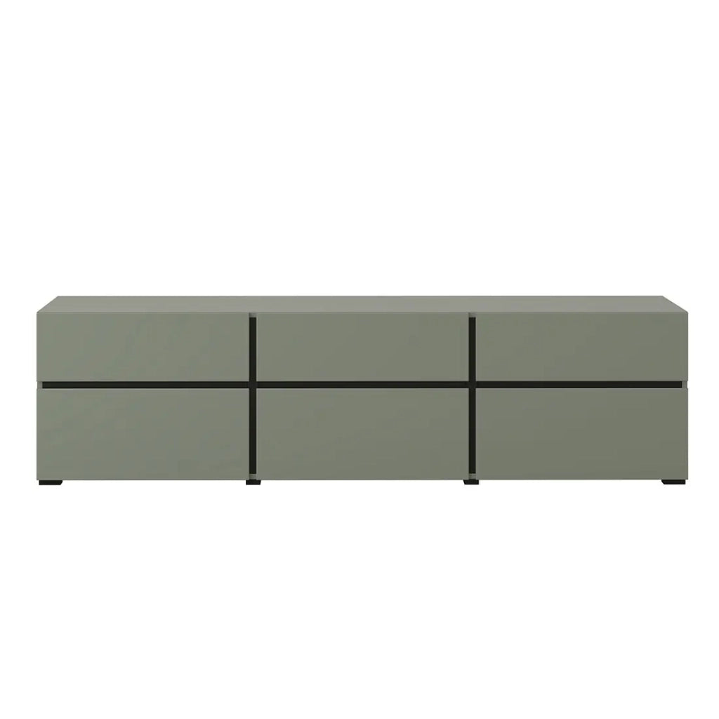 Mobile TV colore verde salvia 180cm collezione HAVANA. Mobile design con 3 porte e 3 cassetti.