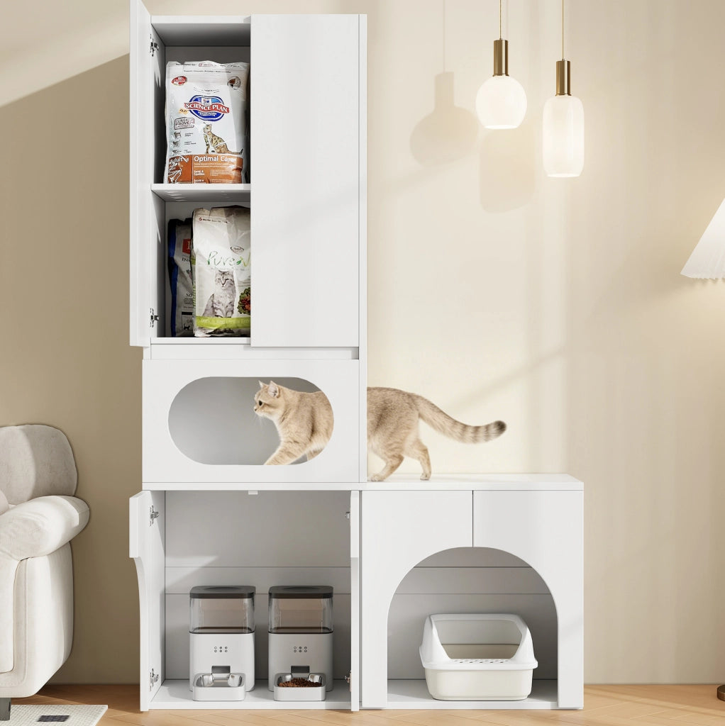 Mobile per lettiere per gatti con cuccia, bianco