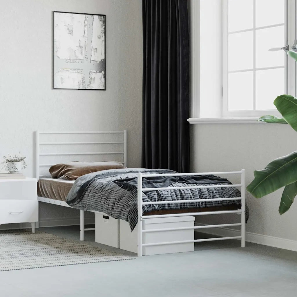 Giroletto con Testiera e Pediera-Struttura Letto Metallo Bianco 90x190 cm 545097