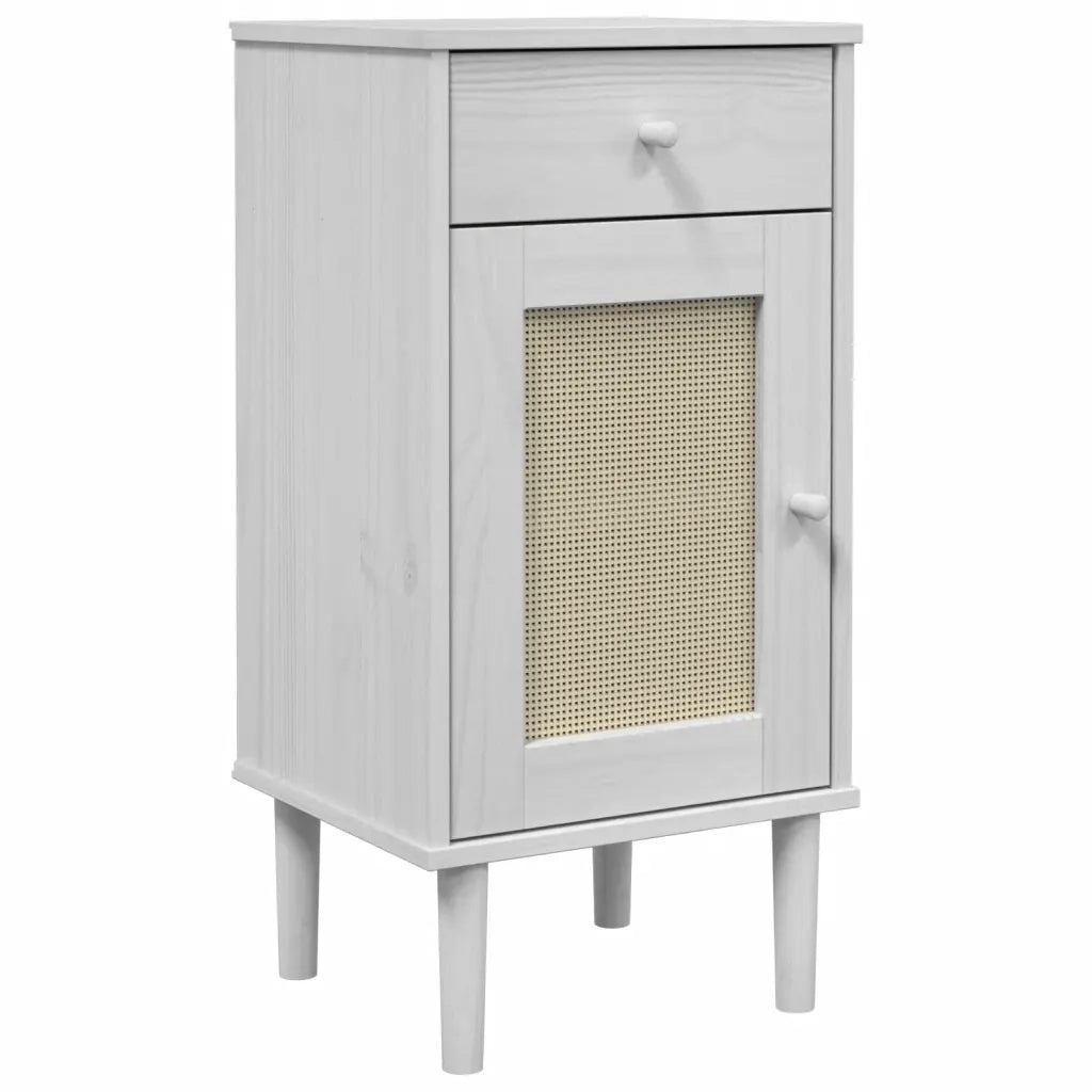 Comodino SENJA Aspetto Rattan Bianco 40x35x80 cm in Legno Pino 358017