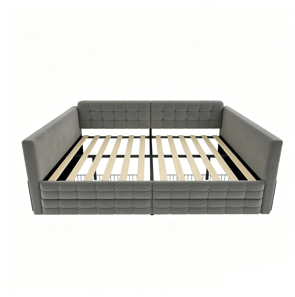 Letto imbottito matrimoniale 140x190 cm con contenitore; velluto grigio