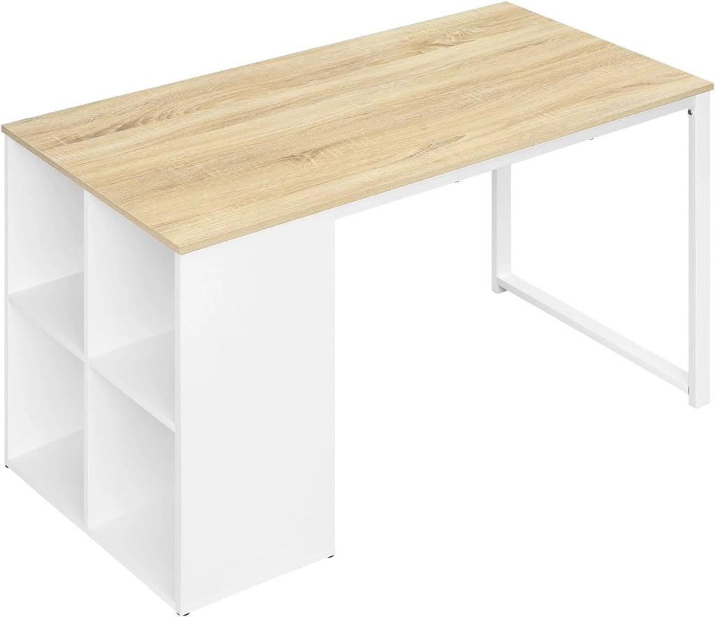 Scrivania Ufficio Compatta con Libreria Integrata, 120x60x75 cm, Design Salvaspazio per Studio/Camera, Bianco+Rovere Naturale