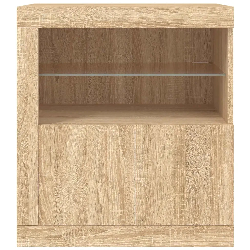 Credenza | Madia | Buffet da pranzo | Armadio da pranzo con Luci LED Rovere Sonoma 60,5x37x67 cm