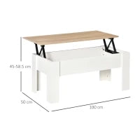 Tavolino con piano sollevabile, tavolino da soggiorno con spazio di archiviazione nascosto, stile moderno, per soggiorno, ufficio, 100x50x45cm, bianco