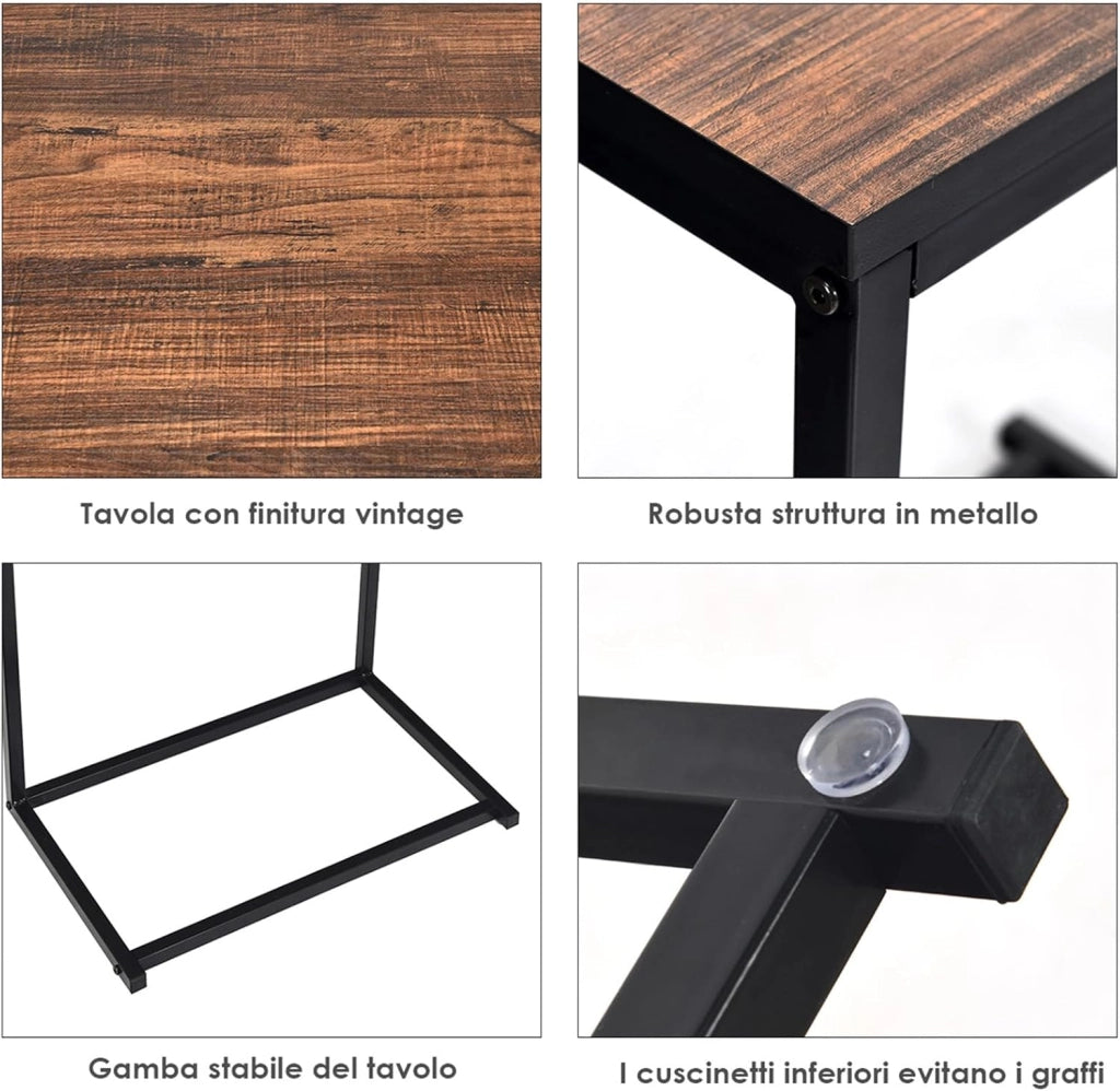 Tavolino Porta PC Laptop Tavolo da caffè in MDF, Ideale per Soggiorno Balcone Studio Giardino,55 x 35 x 65 cm (Marrone)