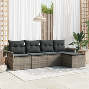 Set Divano Giardino  5 Pezzi con Cuscini Grigio Polyrattan