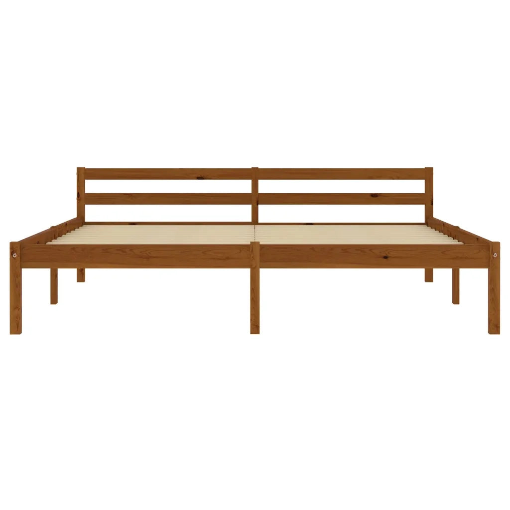 Letto matrimoniale | Letto per adulti | Giroletto senza Materaso Ambrato in Legno di Pino 160x200 cm