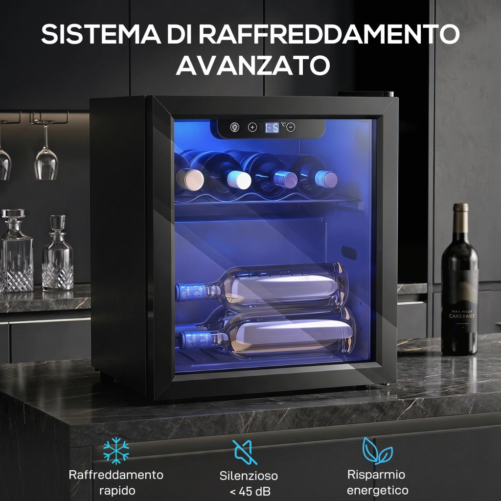 Cantinetta Vino Refrigerata ¨C Zephmum ¨C 12 Bottiglie, Vetro Temperato, Nera