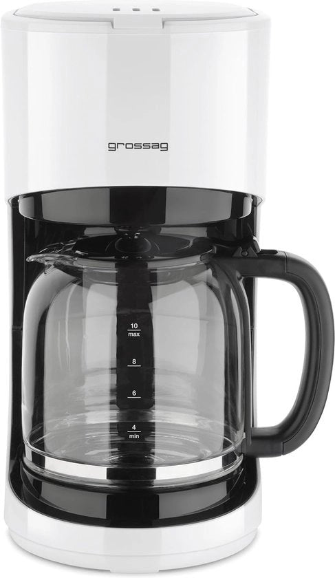 Caffettiera con Vaschetta in Vetro 1,4 Litri per 10 Tazze di Caffè - 900 Watt - Nero/Bianco