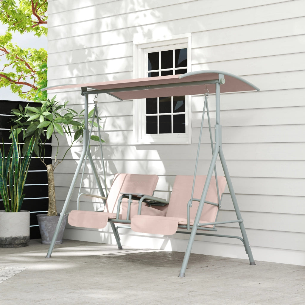 Altalena Hollywood a 2 posti con portabicchiere e tasca laterale con parasole per giardino e patio beige