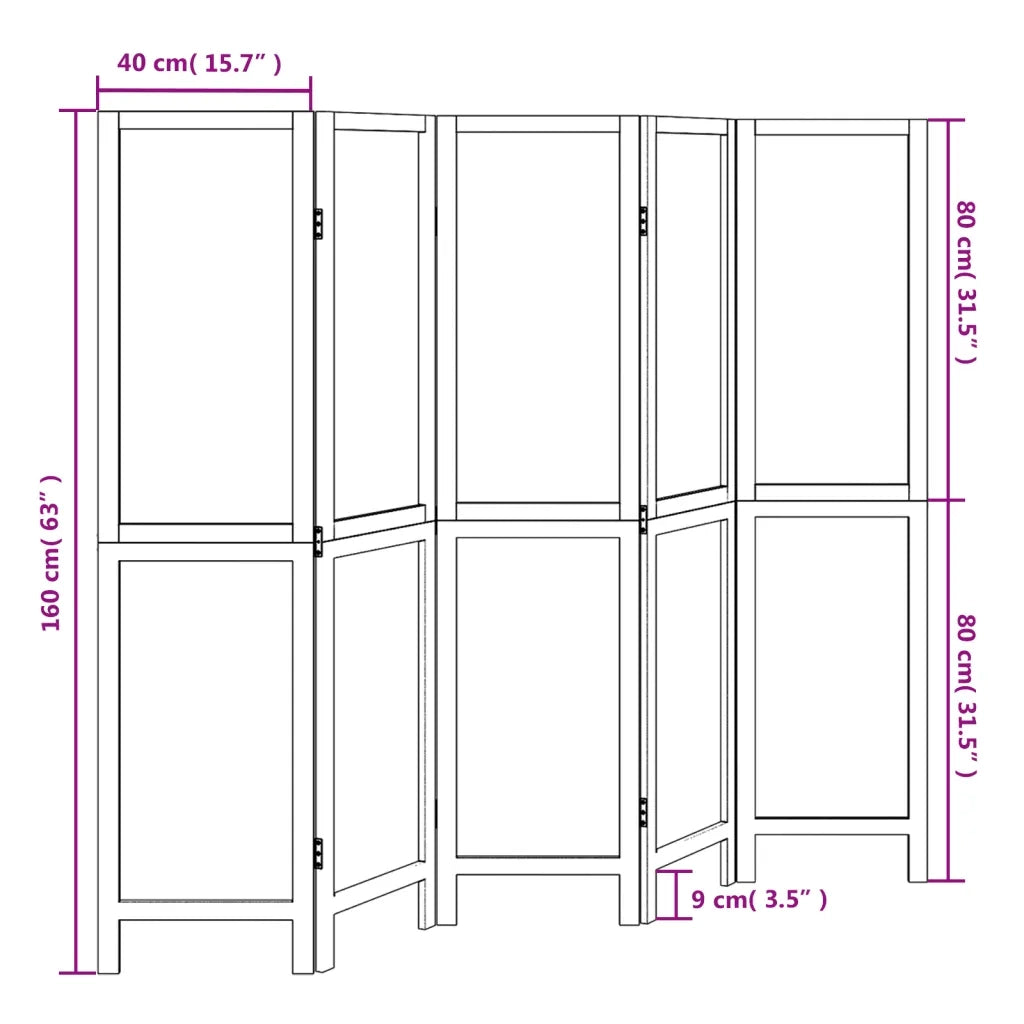 Divisorio Ambienti | Divider per stanze | Paravento 5 Pannelli Marrone Scuro Massello Paulownia