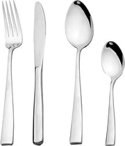 Set di posate in acciaio inossidabile da 32 pezzi per 8 persone, finitura lucida alta, spessore 3 mm, design moderno.