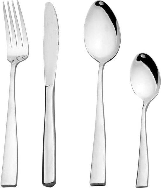 Set di posate in acciaio inossidabile da 32 pezzi per 8 persone, finitura lucida alta, spessore 3 mm, design moderno.