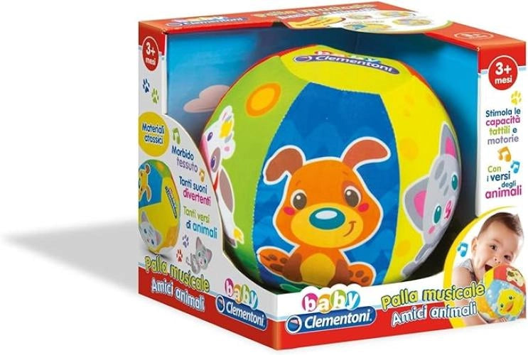 Palla Musicale Amici Animali, Gioco Elettronico per Bambinii, con Suoni e Dolci Melodie, in Morbida Stoffa, Stimola Manu