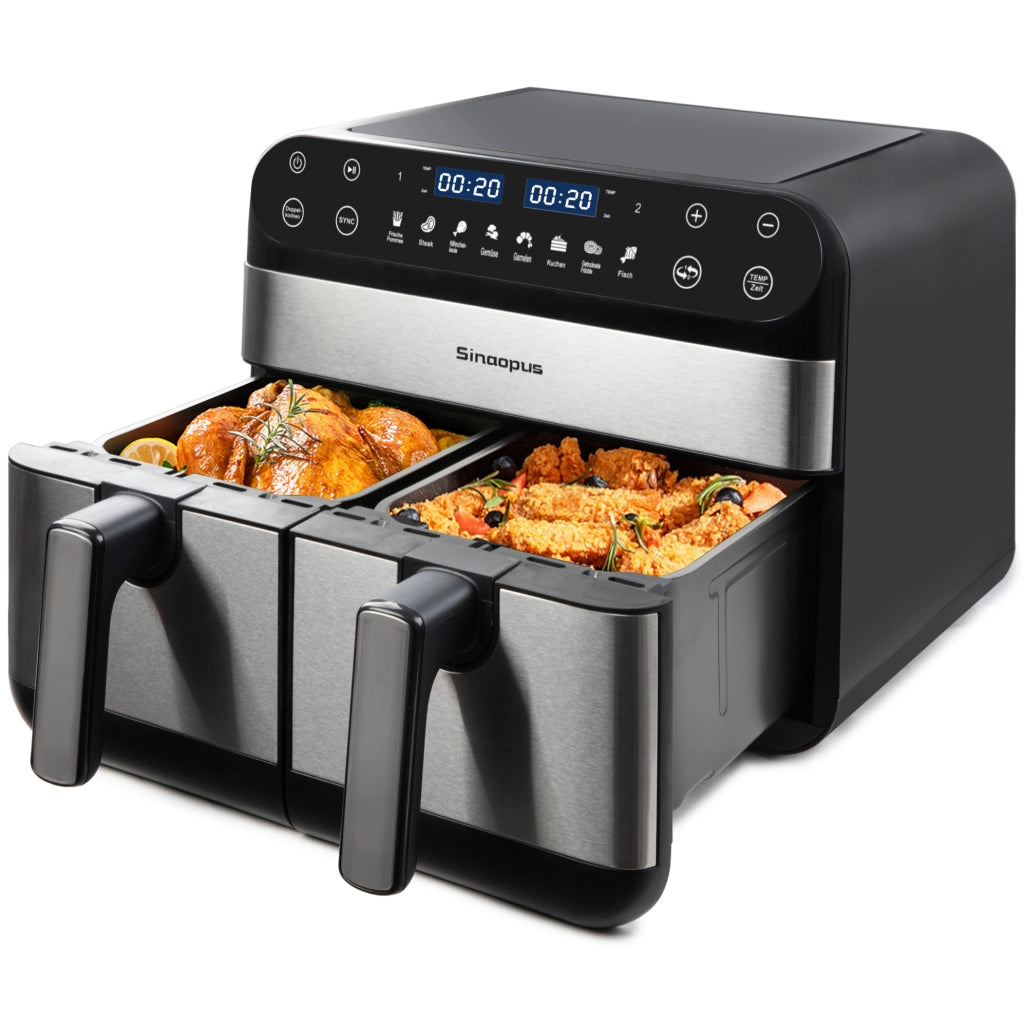 Friggitrice ad aria ULEVR 10 L 2400 W a doppio cestello, display LED touch, 8 programmi, nera