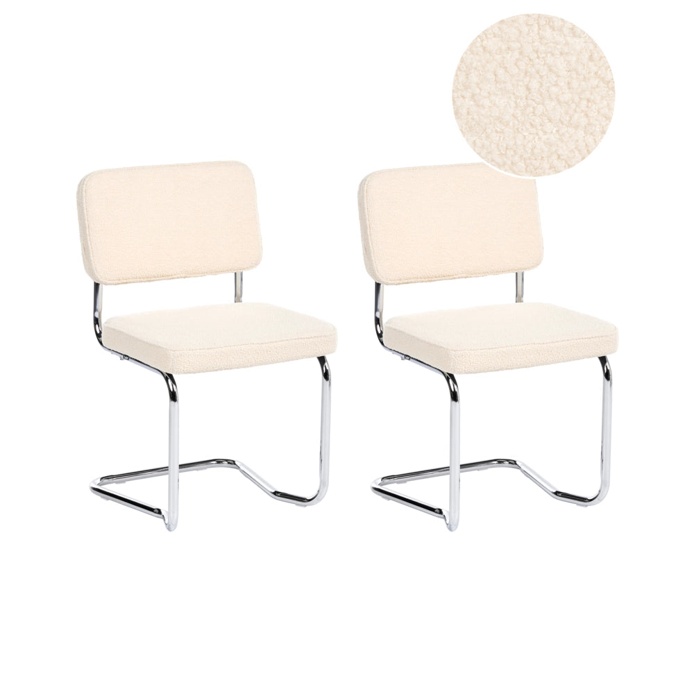 Set di 2 sedie da pranzo con rivestimento in bouclé beige chiaro e gambe in ferro stile retrò