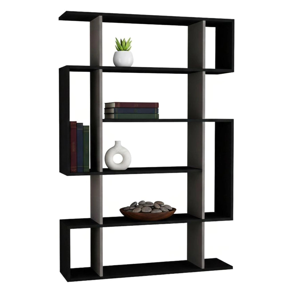 Libreria Agamermis, Scaffale da ufficio, Mobile portalibri, Biblioteca, 110x26h161 cm, Antracite e Beige