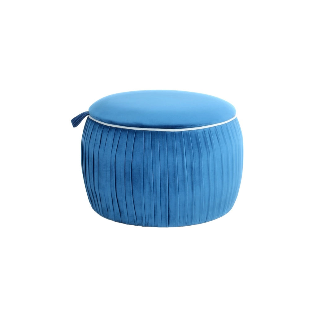 Pouf contenitore rotondo Adoree in velluto blu