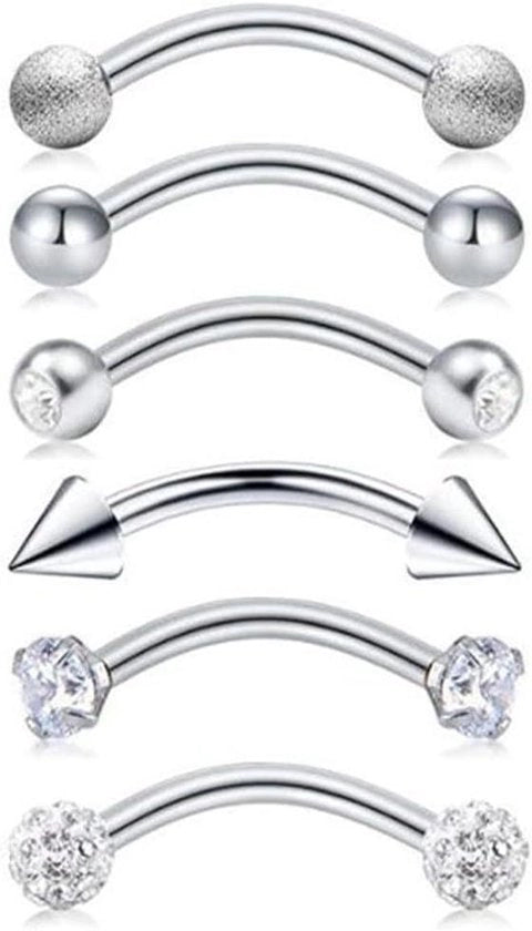 Piercing per sopracciglia e labbra del fumo, barra curva, barbell orecchio, gioielli per donne, ragazze e uomini - 16g, 8mm