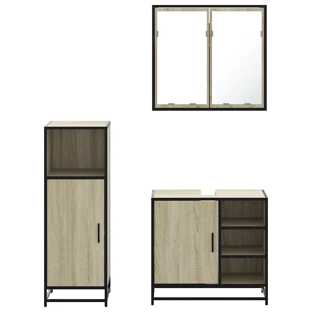 Set Mobili da Bagno 3 pz Rovere Sonoma in Legno Multistrato 3300966
