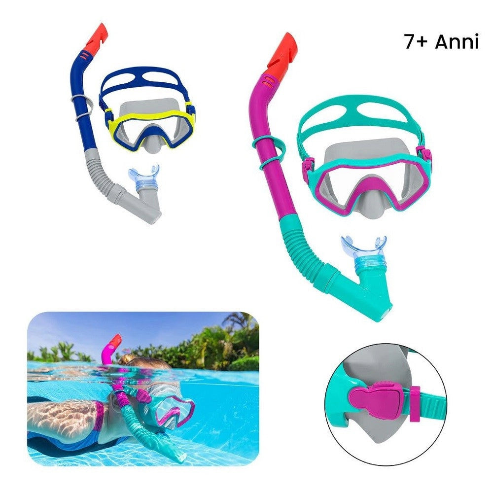 Trade Shop - Set Maschera Per Snorkeling Con Boccaglio Per Bambini 7-14 Anni Colori Ass 24025 -