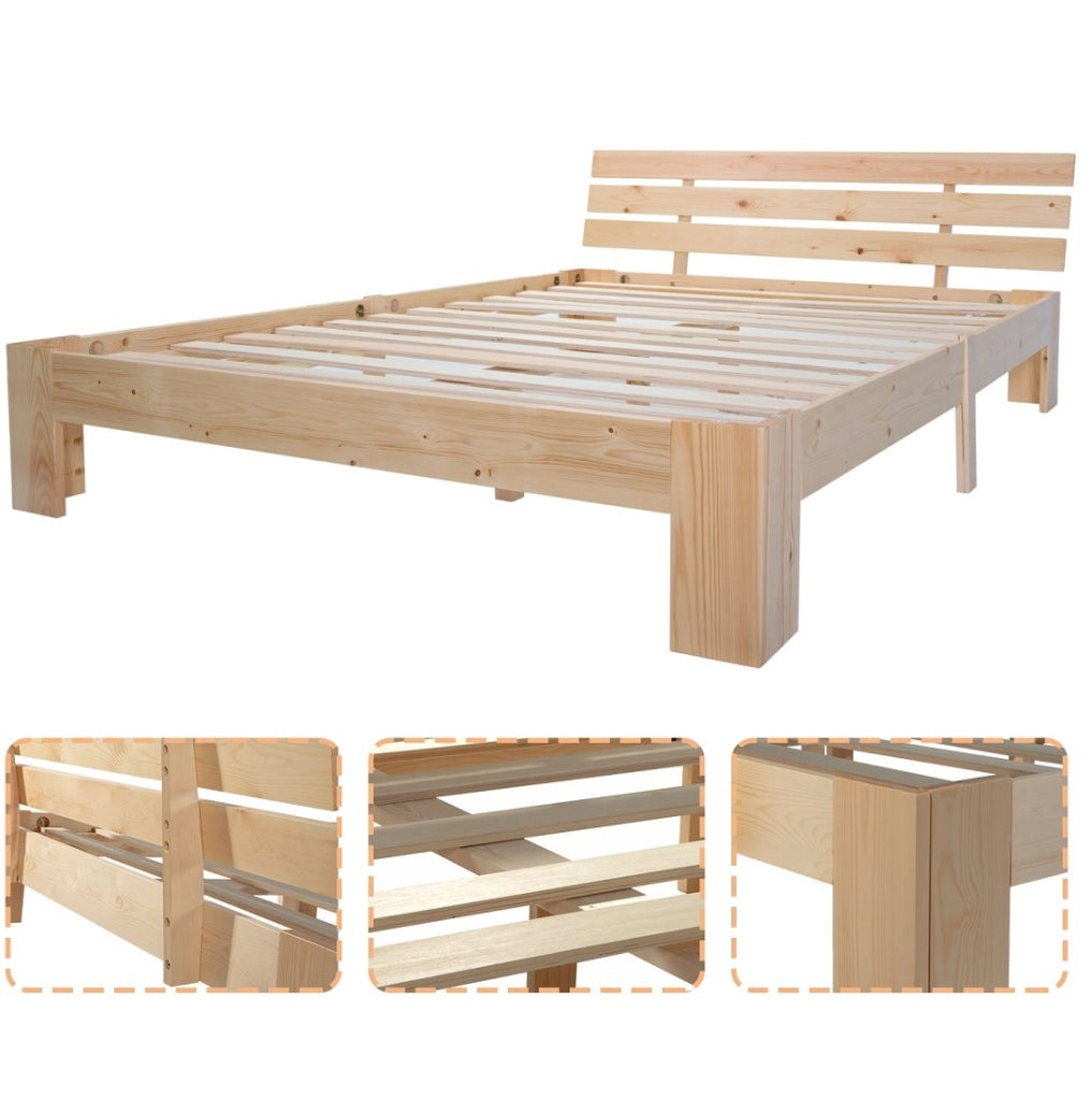 Letto matrimoniale 140x200 cm in legno massello di pino; colore naturale; con rete a doghe