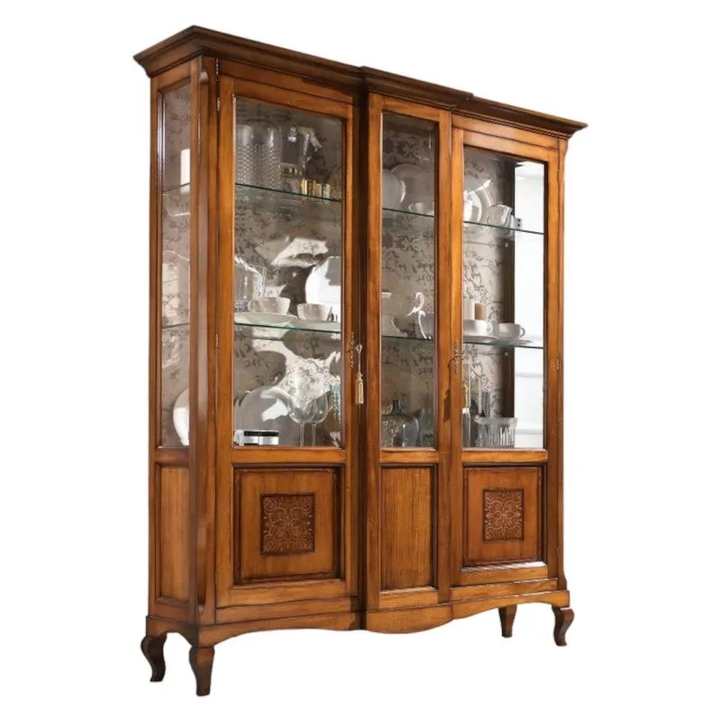 Vetrina classica 2 porte legno intarsio bassano 163x45x207 - Mobili 2G