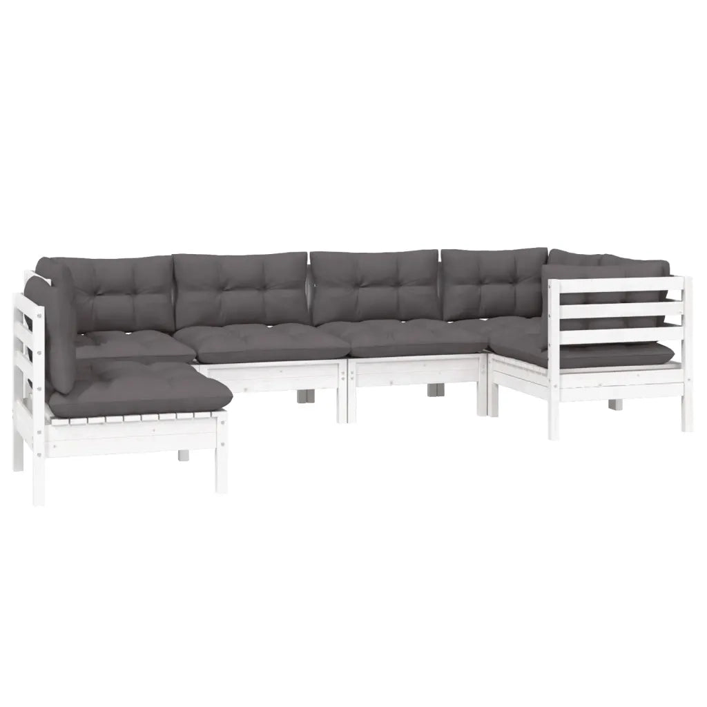 Set Divani da Giardino 6 pz con Cuscini Bianchi Legno di Pino 3096419