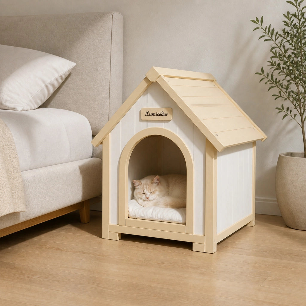 Cuccia per cani e gatti da interno in legno massello FSC; design a casetta; 74;9 x 55;5 x 20;5 cm