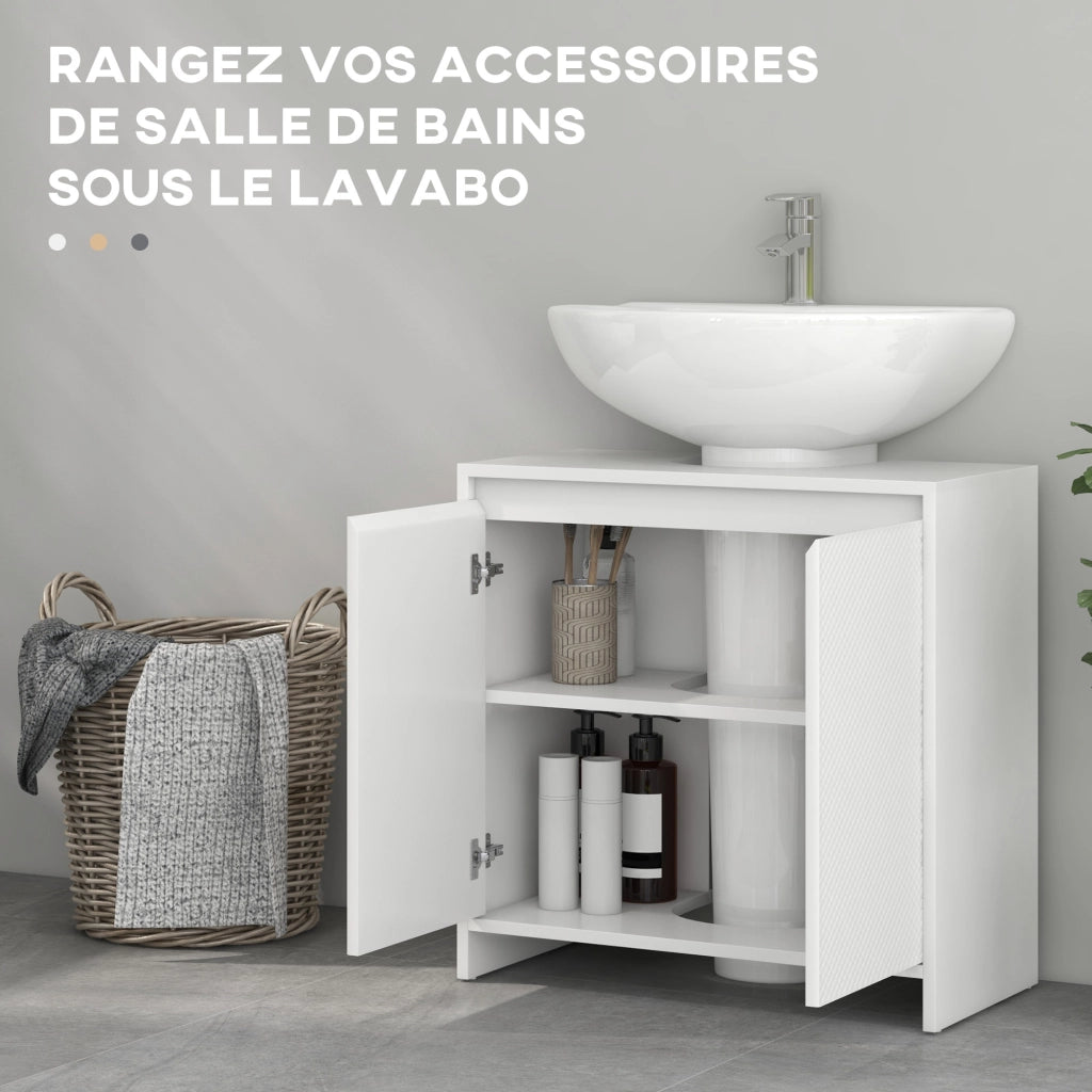 Armadietto Sottolavabo 2 Ante con Ripiano Regolabile ¨C Zephmum ¨C Bianco 60x30x60 cm