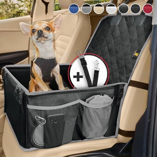 Sedile per auto per cani stabile e resistente con pareti rinforzate - 5 cinture di sicurezza - impermeabile - sedile posteriore e anteriore per cani