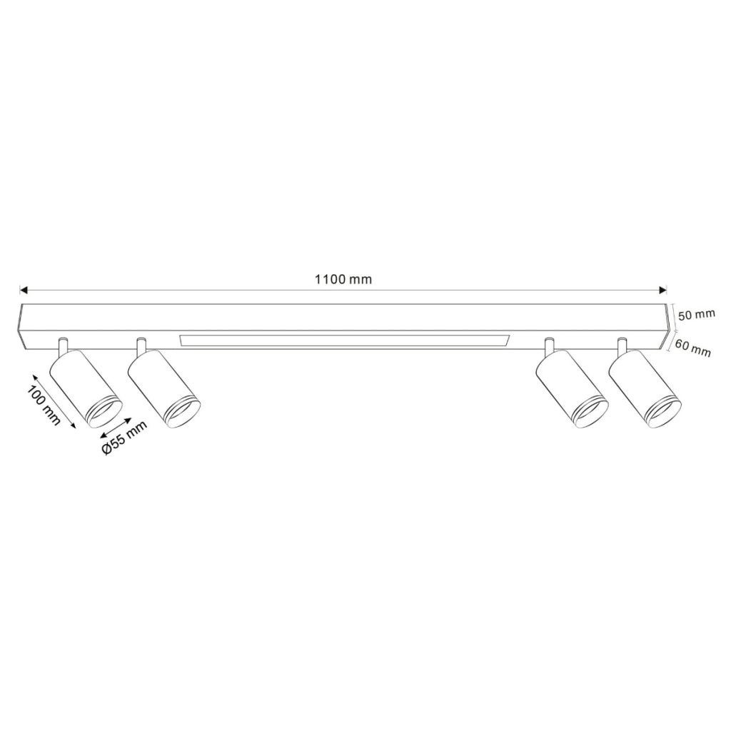Faretto soffitto 4 luci nero barra LED 24W GU10 PARIS Polux
