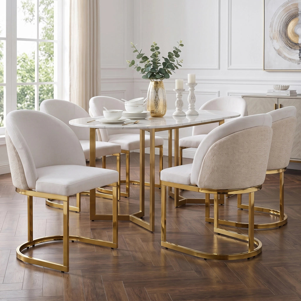 Set di 2 sedie in cheniglia beige con gambe metalliche dorate