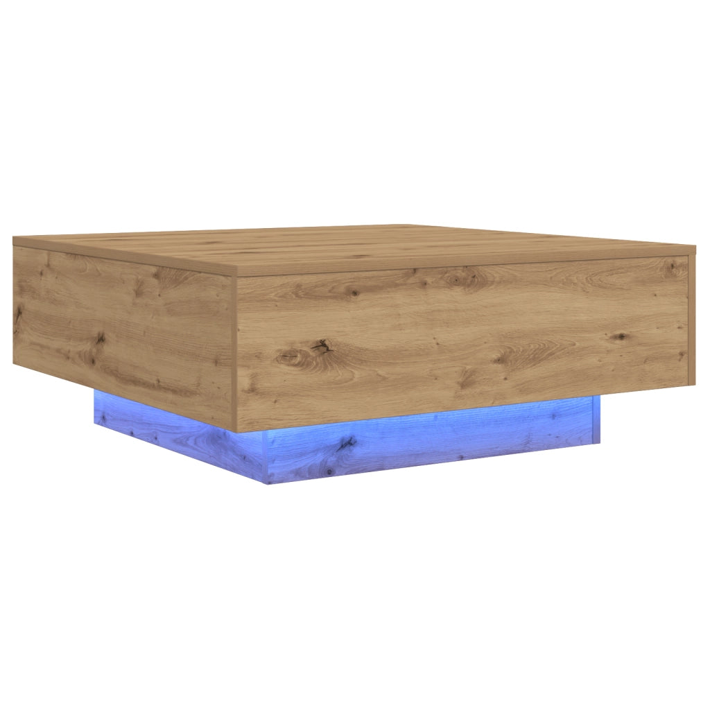 Tavolino da caffÃ¨  con luci LED in rovere artisan 80x80x31 cm