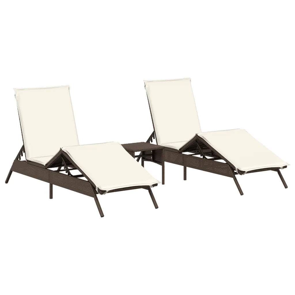 Lettini Prendisole 2 pz | Sdraio da giardino | Lettino da sole con Tavolino Marrone in Polyrattan