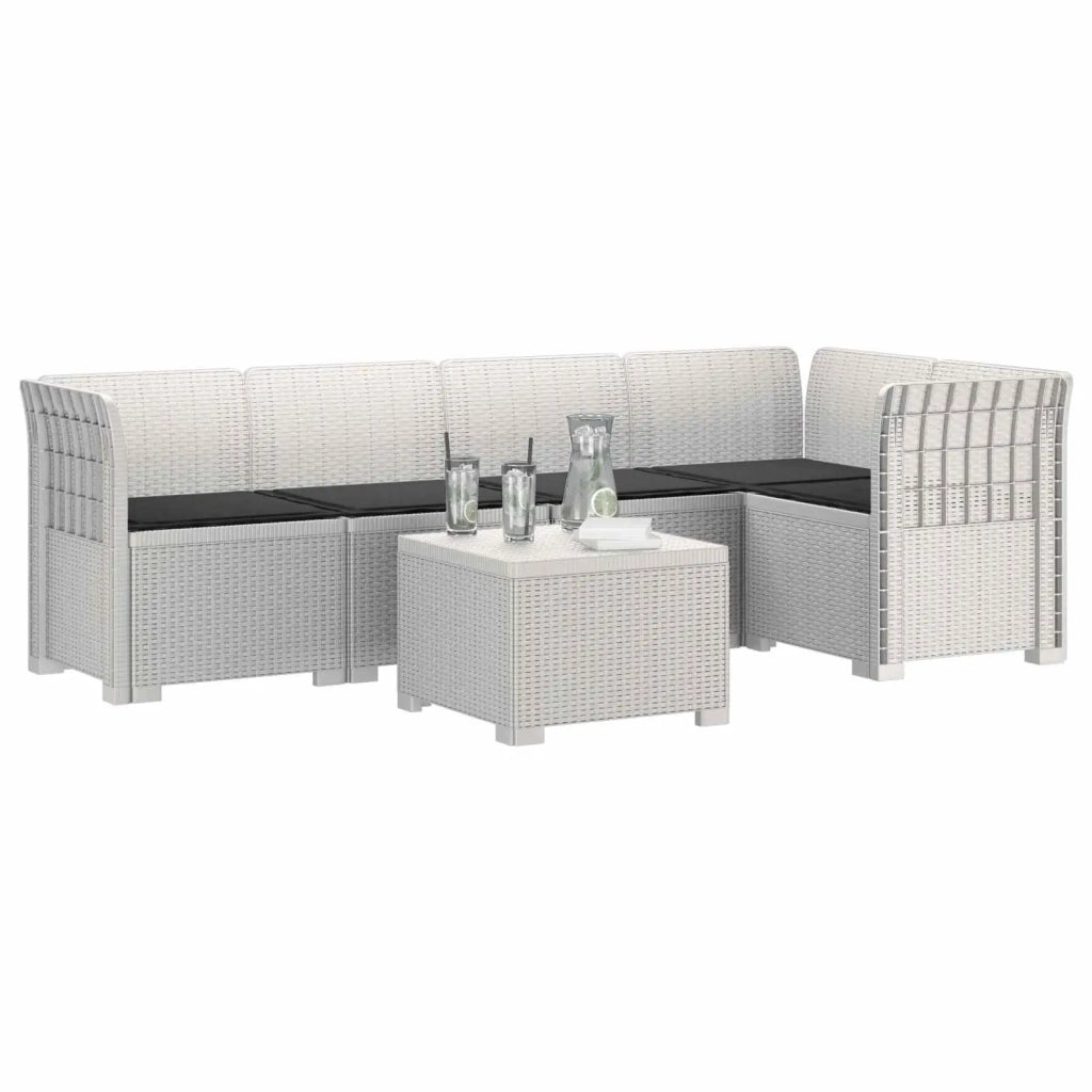 Divano da Giardino 5 Posti con Cuscini Stile Rattan PP Bianco 3444079