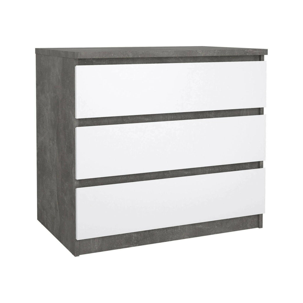 Cassettiera Artic, Settimino multiuso, Comò camera da letto, Mobile con cassetti, 77x50 h70 cm, Cemento e Bianco lucido