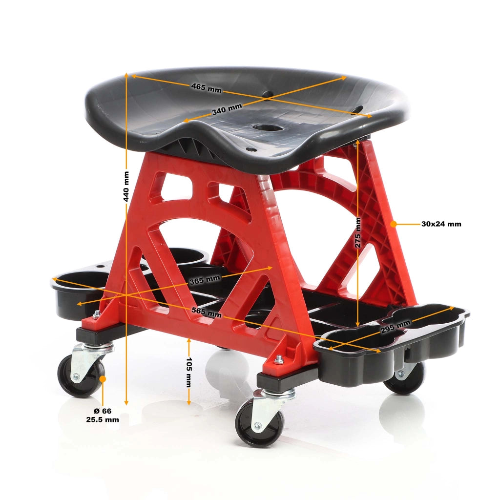 Sgabello per officina con ruote, sedile girevole a 360°, con portautensili, sgabello meccanico con portata fino a 150 kg