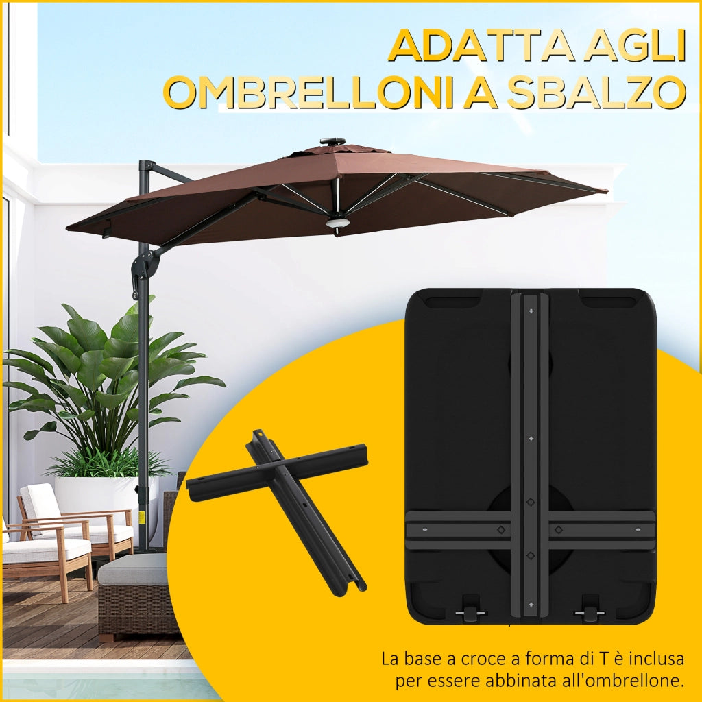 Base per Ombrellone Giardino Riempibile ¨C Xylo ¨C 80x60 cm Nero HDPE con Ruote