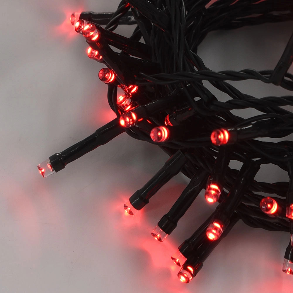 CATENA LUMINOSA NATALIZIA CON 100 LED ROSSI SU CAVO VERDE - PERFETTA PER ADDOBBI ALBERO DI NATALE E DECORAZIONI FESTE