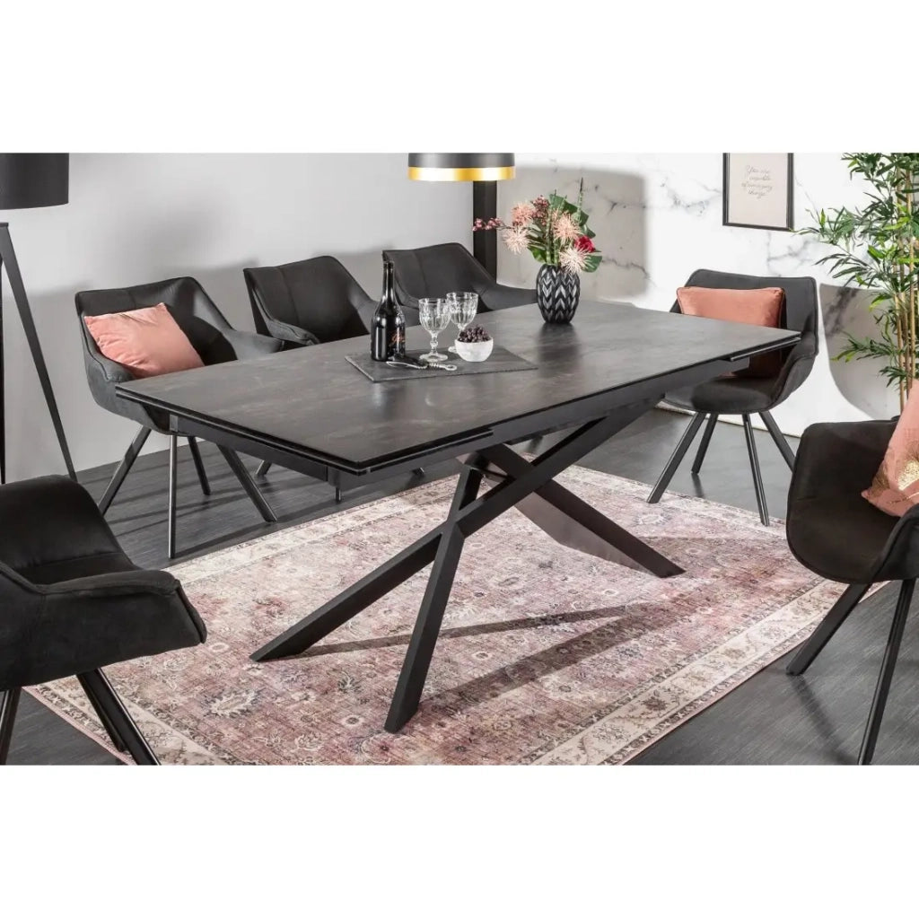 Tavolo da pranzo STELIX - Estensibile da 180 a 260 cm - Struttura in metallo e piano in vetro temperato e ceramica