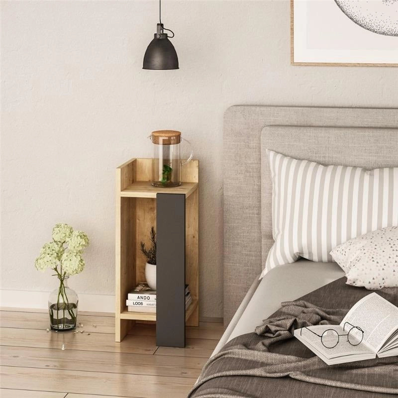 TAVOLINO COMODINO DI DESIGN ELOS COLORE ROVERE CON PANNELLO ANTRACI