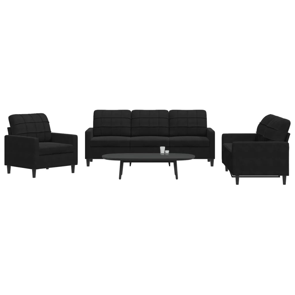 Set di Divani 3 pz con Cuscini Nero in Velluto 3278356