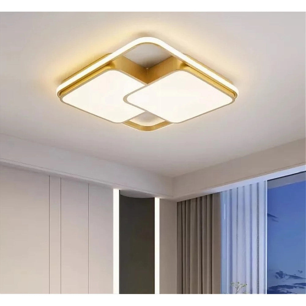 Trade Shop - Plafoniera Led 48w Quadrato Oro Moderno Lampadario Soffitto Luce Naturale 71455 -