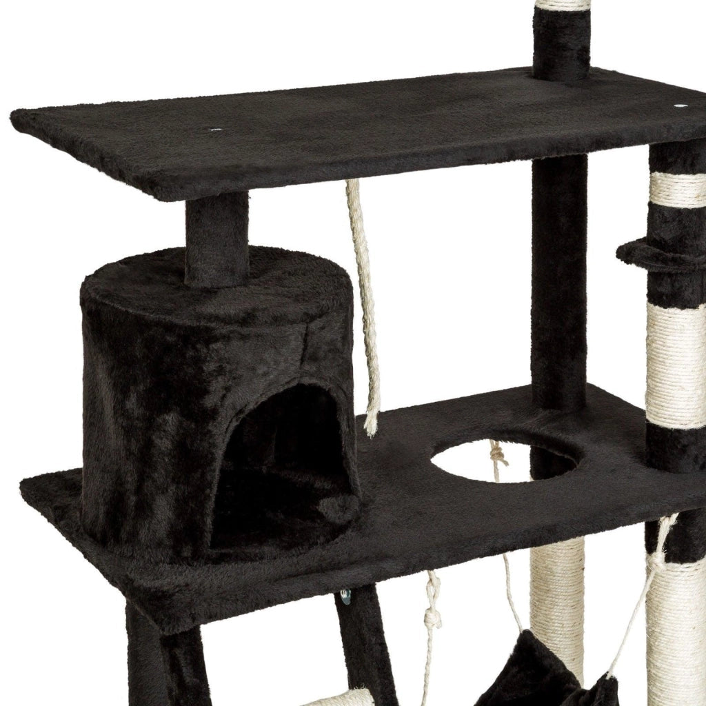 Tiragraffi albero per gatti cuccia per gatti peluche nero 141 cm 08_0000514