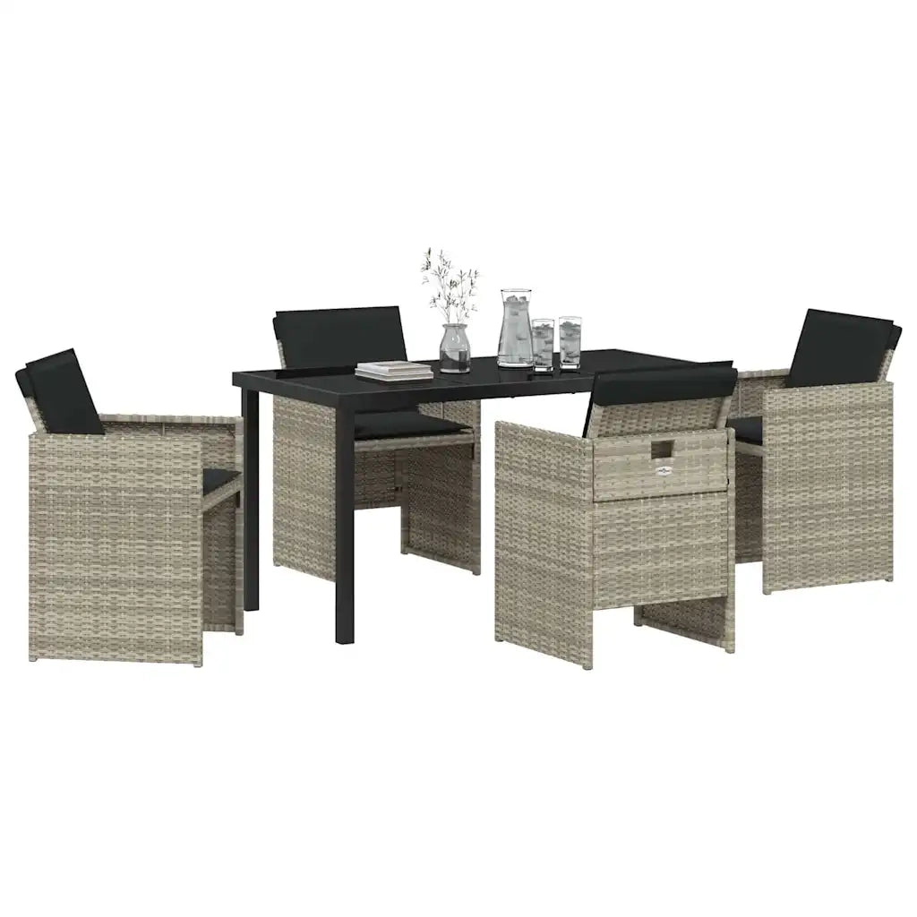 Set da Pranzo per Giardino 5 pcs Grigio chiaro polyrattan