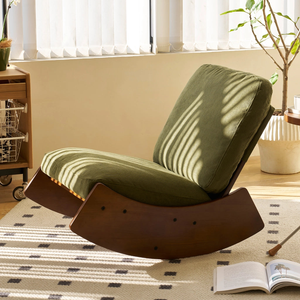 Poltrona a Dondolo Imbottita ¨C MINIMAL ¨C Struttura in Legno, Tessuto